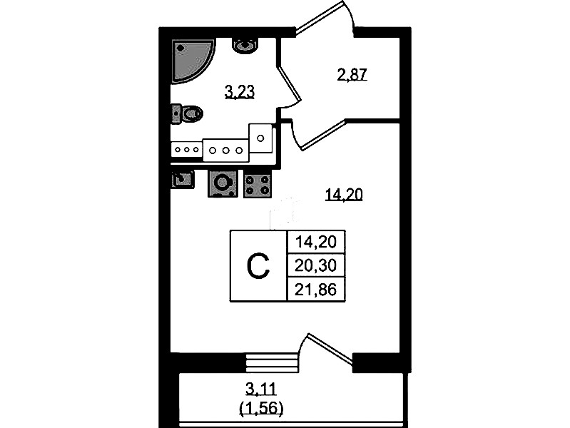 Квартира студия 21.86 м², 18/19 эт., ЖК «Master Place»